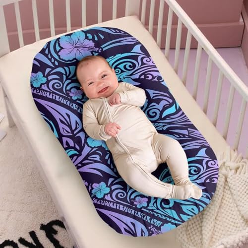 Daulesho Hibiscus Dolphin Crib Sheet Breathable Soft Blue Purple Gradient Tribal Swirl