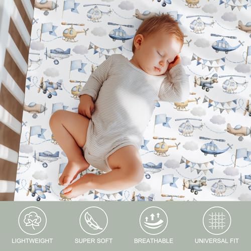 Watercolor Airplanes Helicopters Baby Crib Sheets 2 Pack