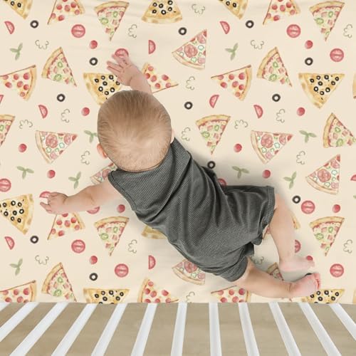 Watercolor Pizza Baby Crib Sheets 52x28 Inch