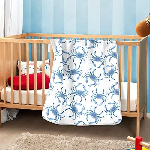Soft Blue Crabs Swaddle Blanket for Baby - 30x40 Inches Cotton