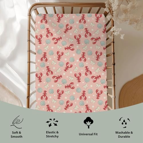 Red Coastal Lobsters Baby Crib Sheets 28x52 Inches 1