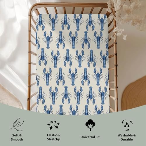 Blue Lobster Baby Crib Sheets 52x28 Nautical Design