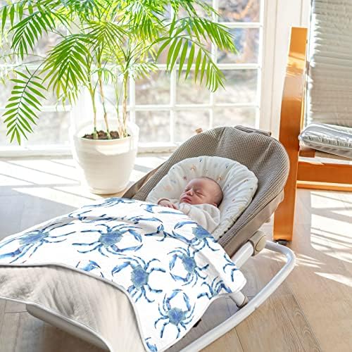 Soft Blue Crabs Swaddle Blanket for Baby - 30x40 Inches Cotton