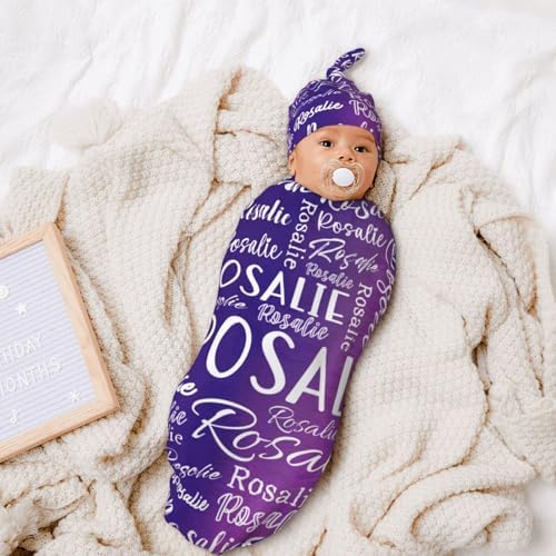 Personalized Baby Swaddle Set with Name and Hat 1
