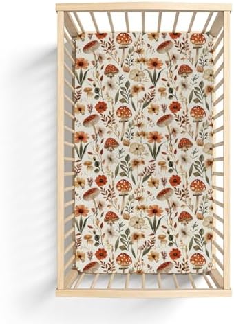 Boho Mushroom Floral Baby Crib Sheets 28x52 Inch