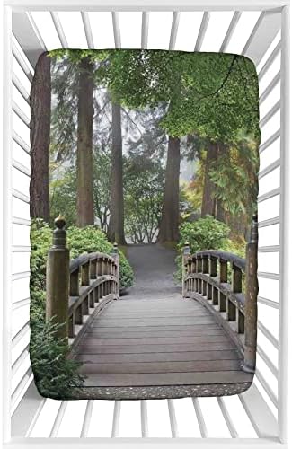 XISUNYA Decorative Crib Sheet Set 28x52x8 Japanese Garden Print