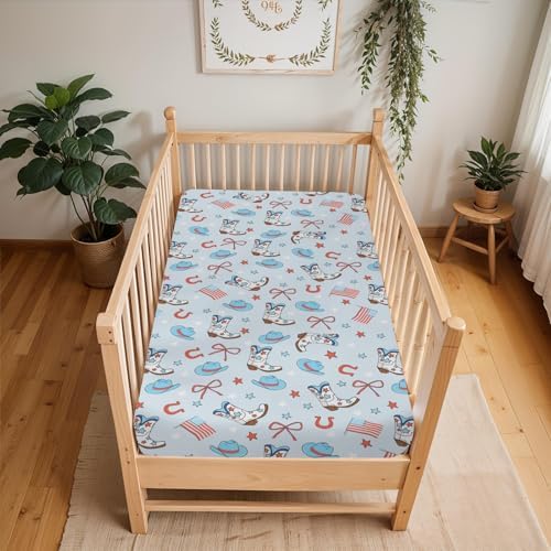 ZoUbqchY July 4th Cowboy Crib Sheets 52x28