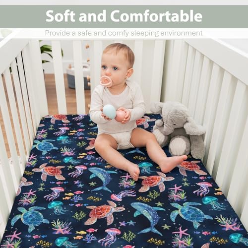 Fantasy Sea Animals Crib Sheet for Boy Girl 28x52