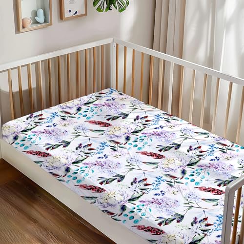 HNHUAMING Ultra Soft Crib Sheets with Purple Floral Design