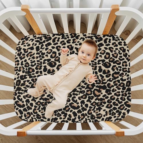 CaTaKu Baby Crib Sheets Brown Leopard Print Fitted 27x39