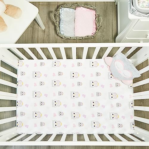 2 Pack N Play Mattress Sheets - Soft Percale Cotton with OwlHeart Designs