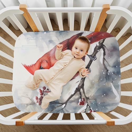 Jihqo Winter Red Bird Crib Sheets Pack N Play