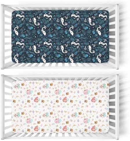 Navy Mermaids Baby Crib Sheets 52x28 Fitted 2 Pack
