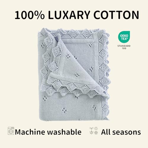 Mimixiong 30x40 Inch Light Blue Cotton Swaddling Blanket