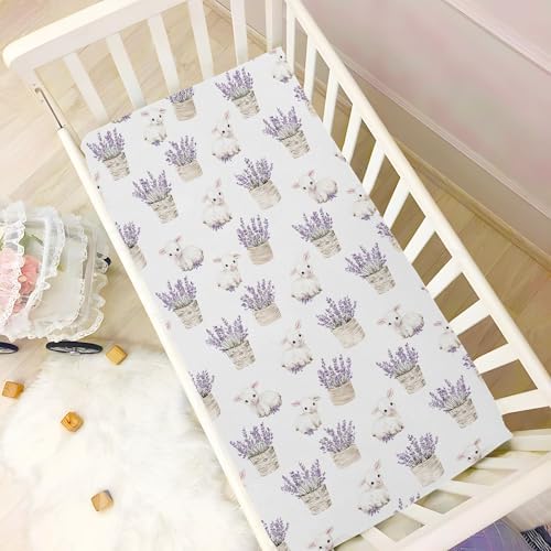 MNSRUU Crib Sheets for Boys Girls Lavender Pattern Breathable Fitted Sheet