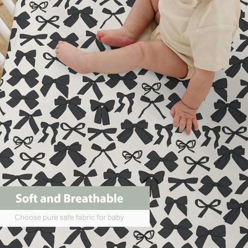 Black Bows Crib Sheets - 52x28 Soft Stretchy Fitted Mattress Cover