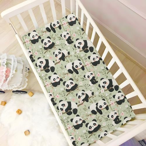 MNSRUU Crib Sheets for Boys Girls Panda Flowers Breathable Fitted Playard Bedding