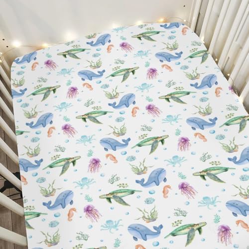 ZoUbqchY Pastel Sea Animals Crib Sheets 52x28In