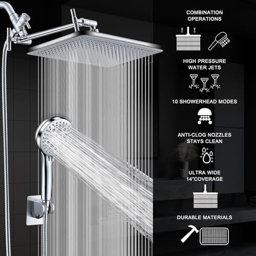 BSTKEECL 14 High Pressure Rain Shower Head Combo with Handheld and Adjustable Arm