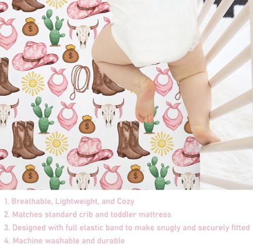 Pink Cowgirl Baby Crib Sheet 52x28 Soft Breathable