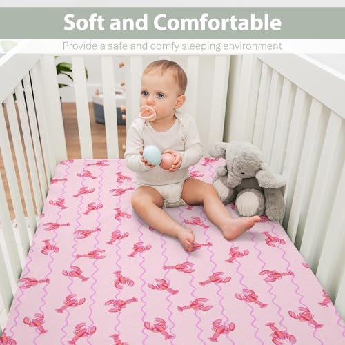 Pink Lobster Bows Stripe Crib Sheets for Boy Girl 52x28 Inch