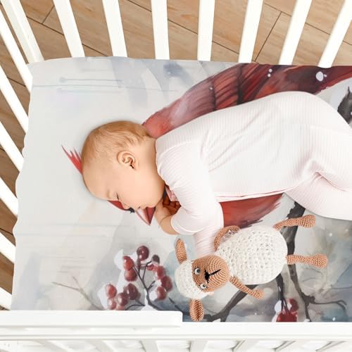Jihqo Winter Red Bird Crib Sheets Pack N Play