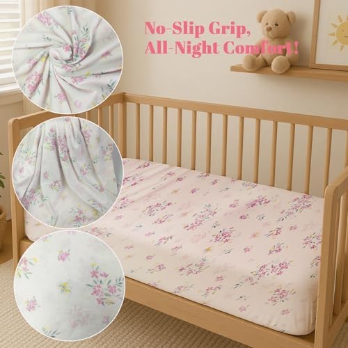 MorroMorn Crib Sheet - Pink Flowers Microfiber