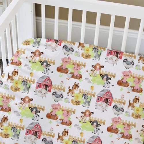 HawSkgFub Farm Animal Crib Sheet - 52x28 Neutral Design