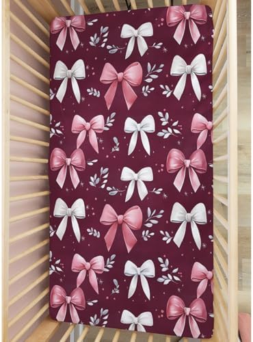 Pink White Bows Crib Sheets for Baby Girls and Boys 1