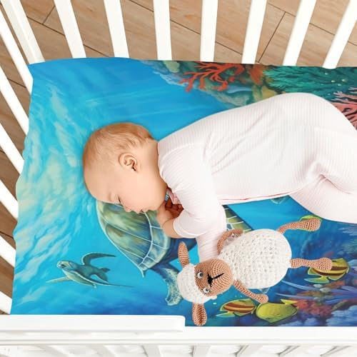 Jihqo Underwater Sea Turtle Crib Sheets for Baby 52x28 Inch