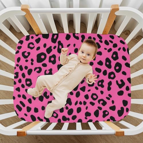 Jihqo Leopard Print Rose Crib Sheets for Boys Girls
