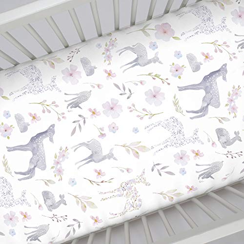 NoJo Floral Deer Mini Crib Fitted Sheet 24x38 Inch 1