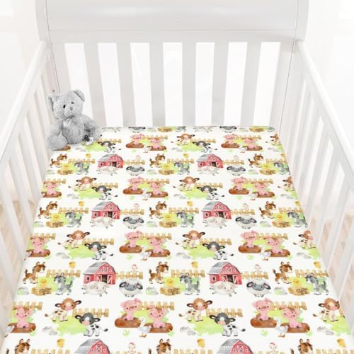 HawSkgFub Farm Animal Crib Sheet - 52x28 Neutral Design