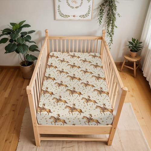 Retro Western Cowgirl Stars Crib Sheets 52x28