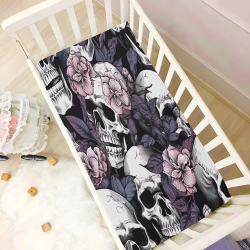 Jihqo White Skull Violet Flower Crib Sheets
