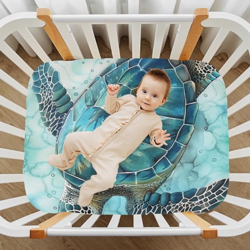 SUABO Sea Turtle Crib Sheets Stretchy Portable Sheets for Baby Toddler
