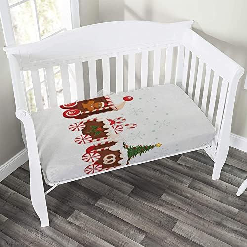 XISUNYA Decorative Crib Sheet Set Gingerbread Train Christmas Print