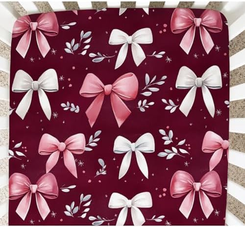 Pink White Bows Crib Sheets for Baby Girls and Boys 1