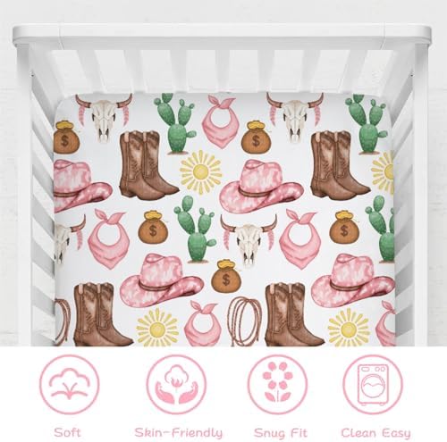 Pink Cowgirl Baby Crib Sheet 52x28 Soft Breathable