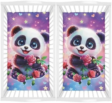 2 Pcs Breathable Crib Sheets for Boys with Panda Strawberry Pattern