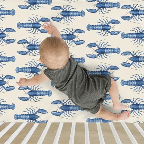 Blue Lobster Baby Crib Sheets 52x28 Nautical Design