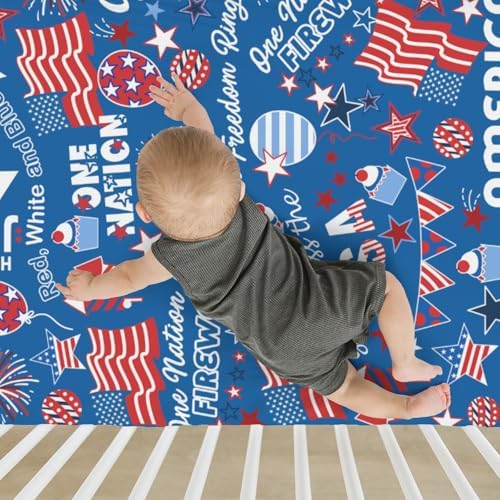 Blue Patriotic 4th of July Quote Crib Sheets