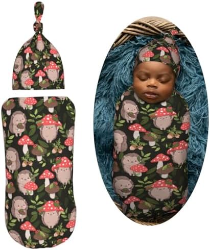 Muishi Cute Baby Hedgehog Swaddle Blanket and Hat Set 1