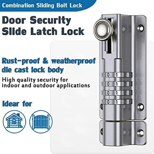 VRESOURCING Combination Door Slide Latch Lock with 4 Digit Pin Code