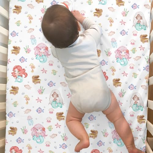 Navy Mermaids Baby Crib Sheets 52x28 Fitted 2 Pack