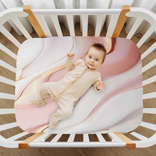 Wassud Rose Gold Marble Crib Sheets Pack and Play Fitted 27x39 Inch