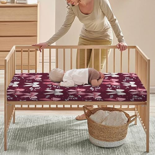 Pink White Bows Crib Sheets for Baby Girls and Boys 1