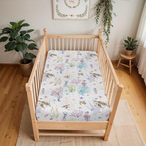 Retro Sea Animals Baby Crib Sheets 52x28 1