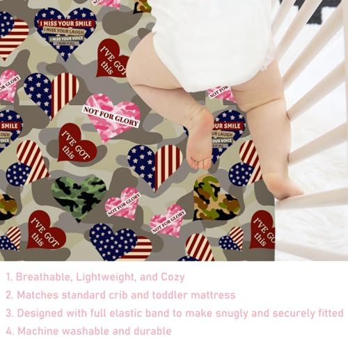 Camouflage Hearts Crib Sheet 52x28 July 4th Independence Day