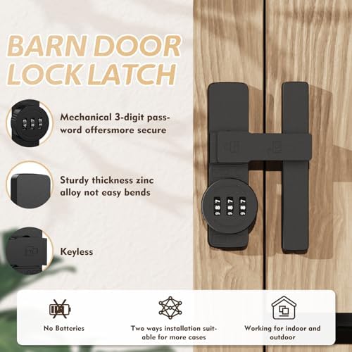 Letsakho 3-Digit Barn Door Lock with Password High Security Latch